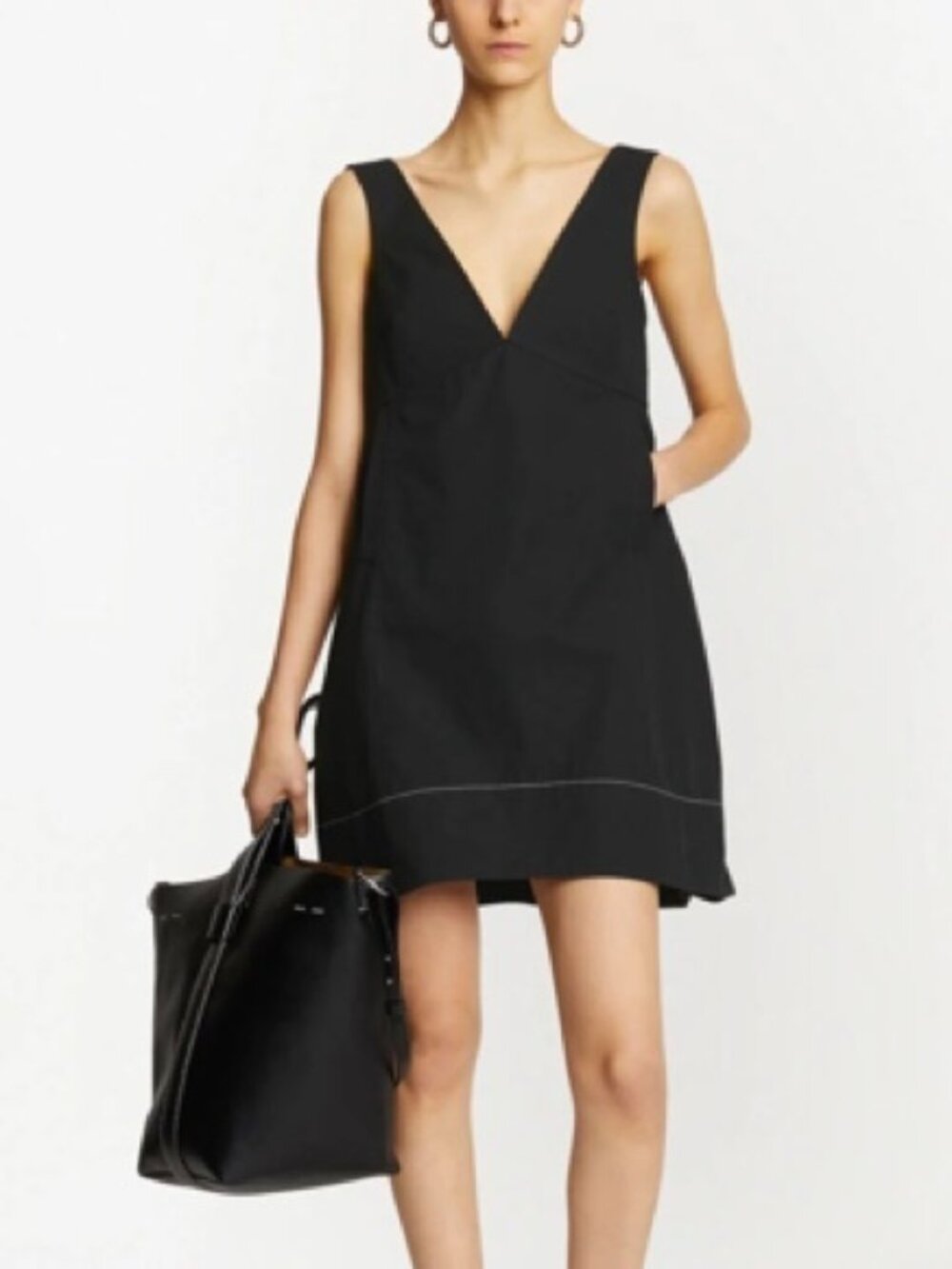 Proenza Schouler White Label Black Pinafore Dress Cotton Linen Sz 4